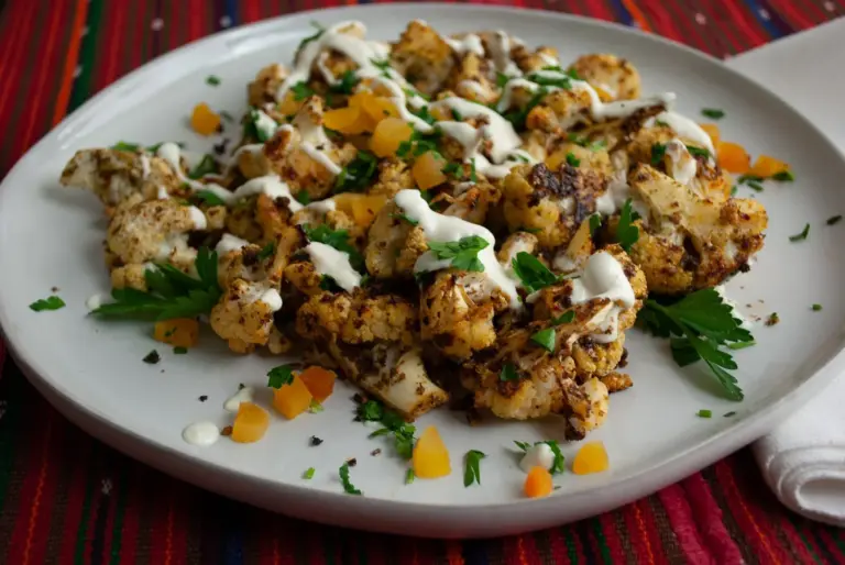 Roasted Cauliflower Kale Salad with Tahini Yogurt Dressing