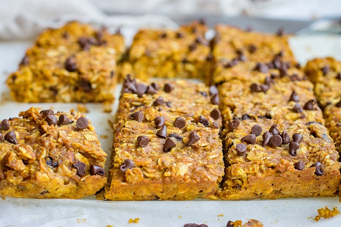 Peanut Butter & Pumpkin Chocolate Chip Oat Bars