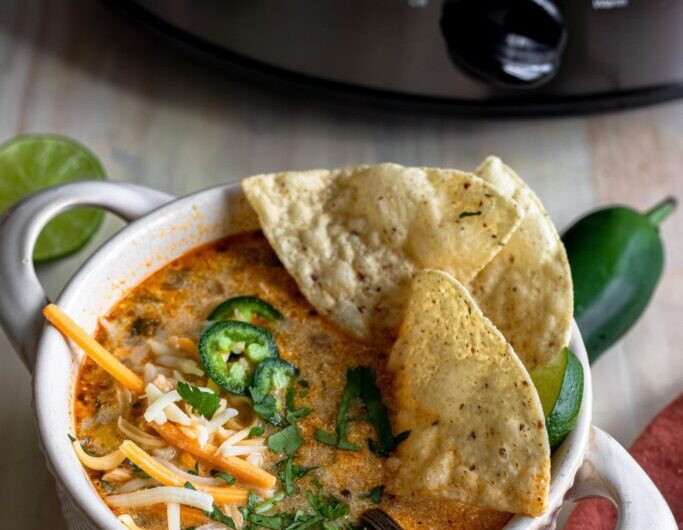 Poblano White Chicken Chili (Slow Cooker Recipe)