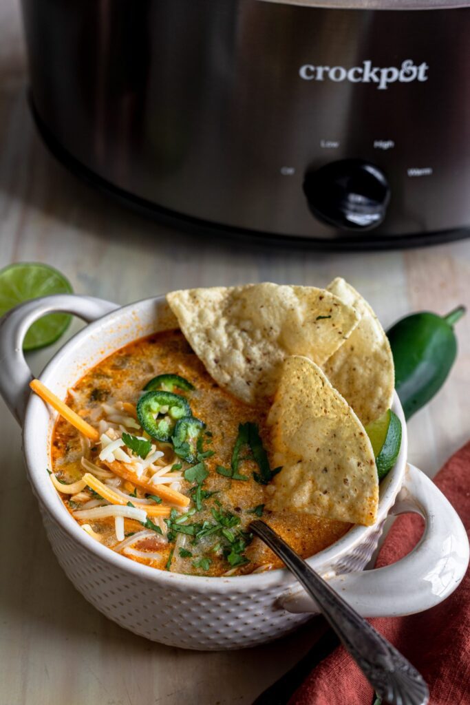 Poblano White Chicken Chili (Slow Cooker Recipe)